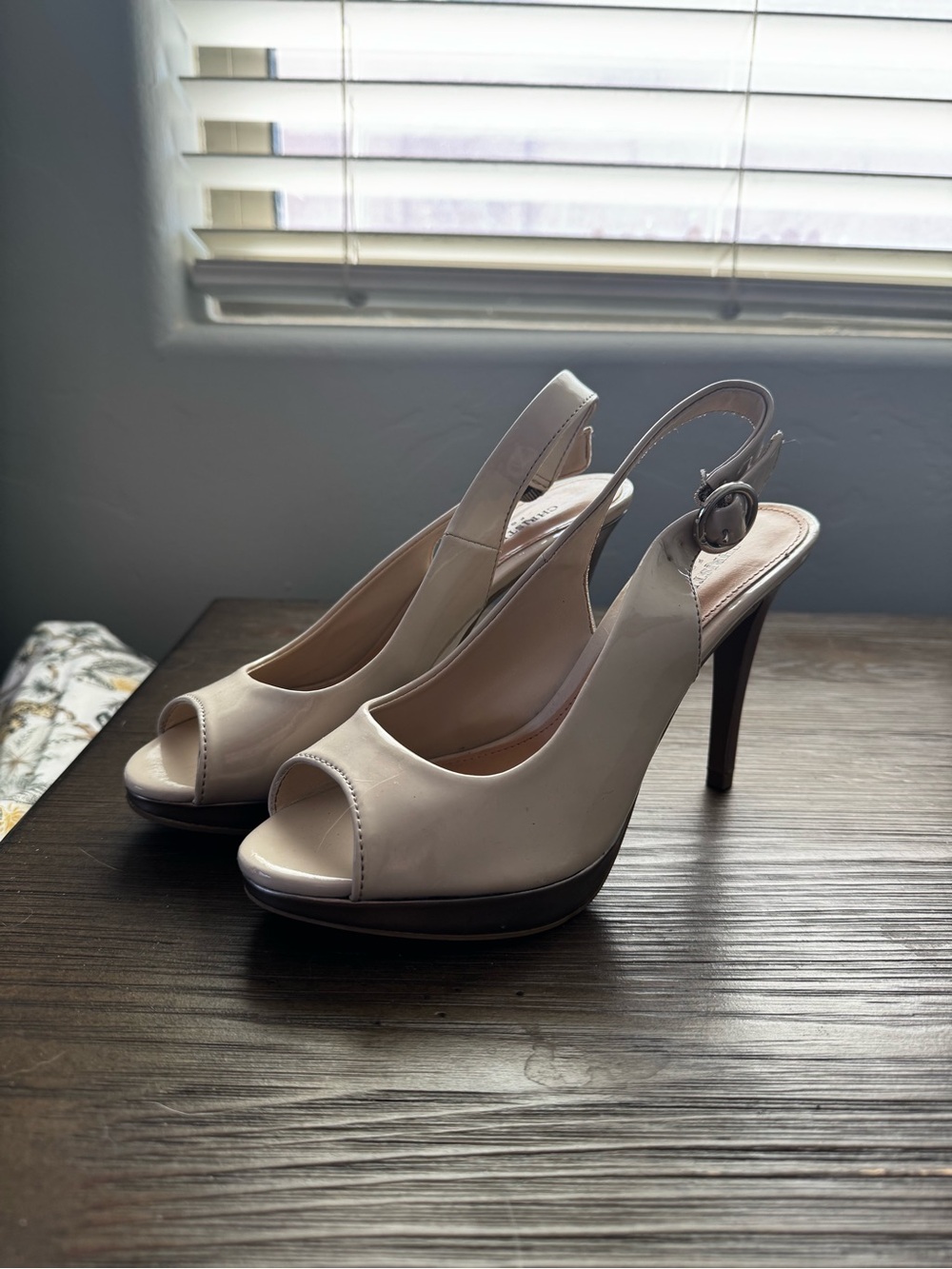 Christian Siriano Nude Peep Toe Slingback Stiletto Heels